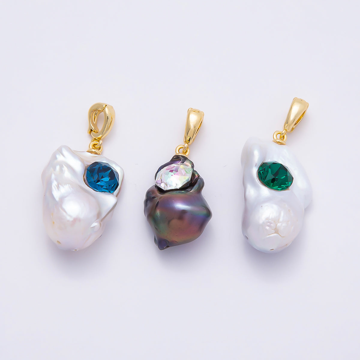 18K Gold Filled 25mm CZ Baroque Freshwater Pearl Pendant | Charms-00938 - Charms-00940