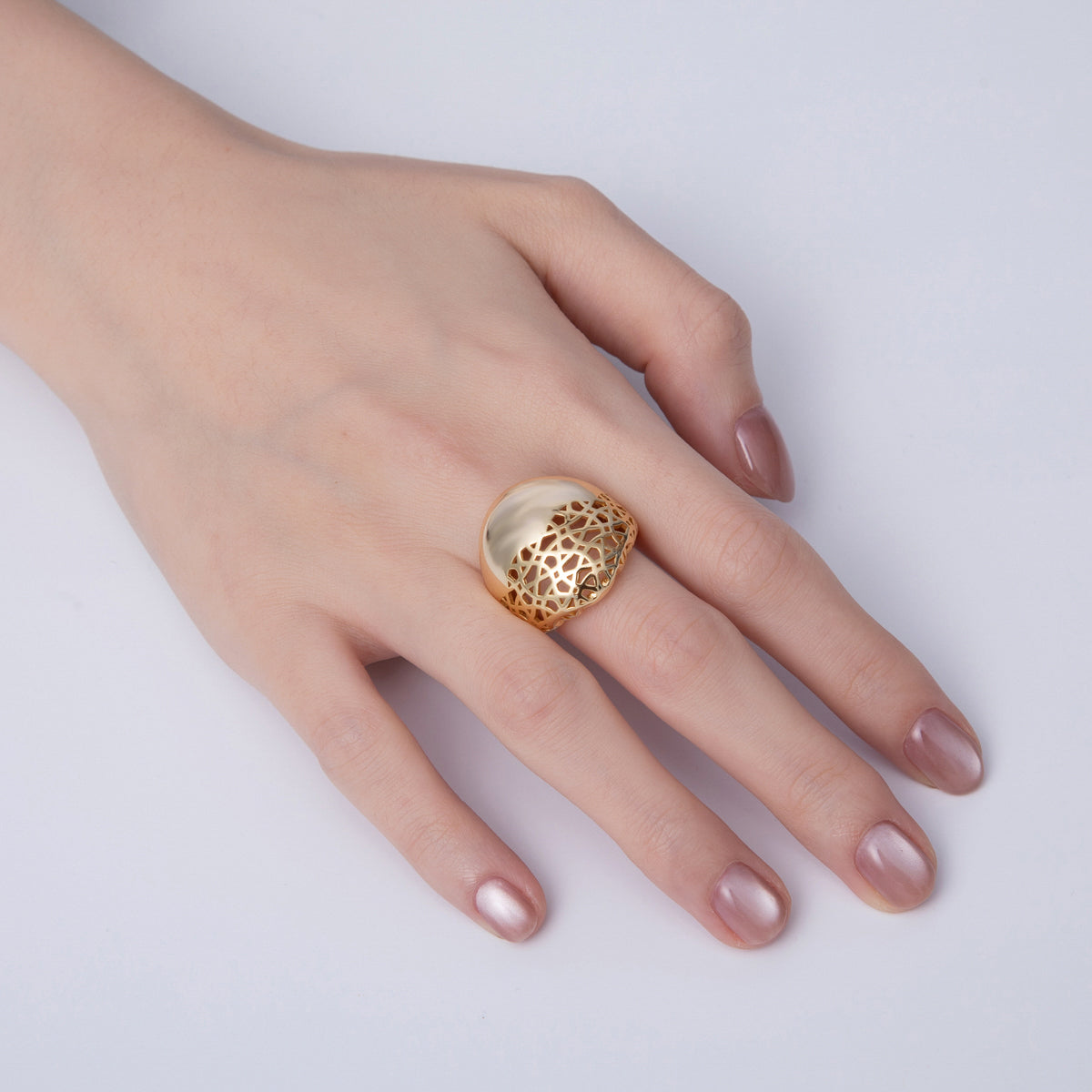 18K Gold Filled Filigree Web Geometric Dome Adjustable Ring | O640
