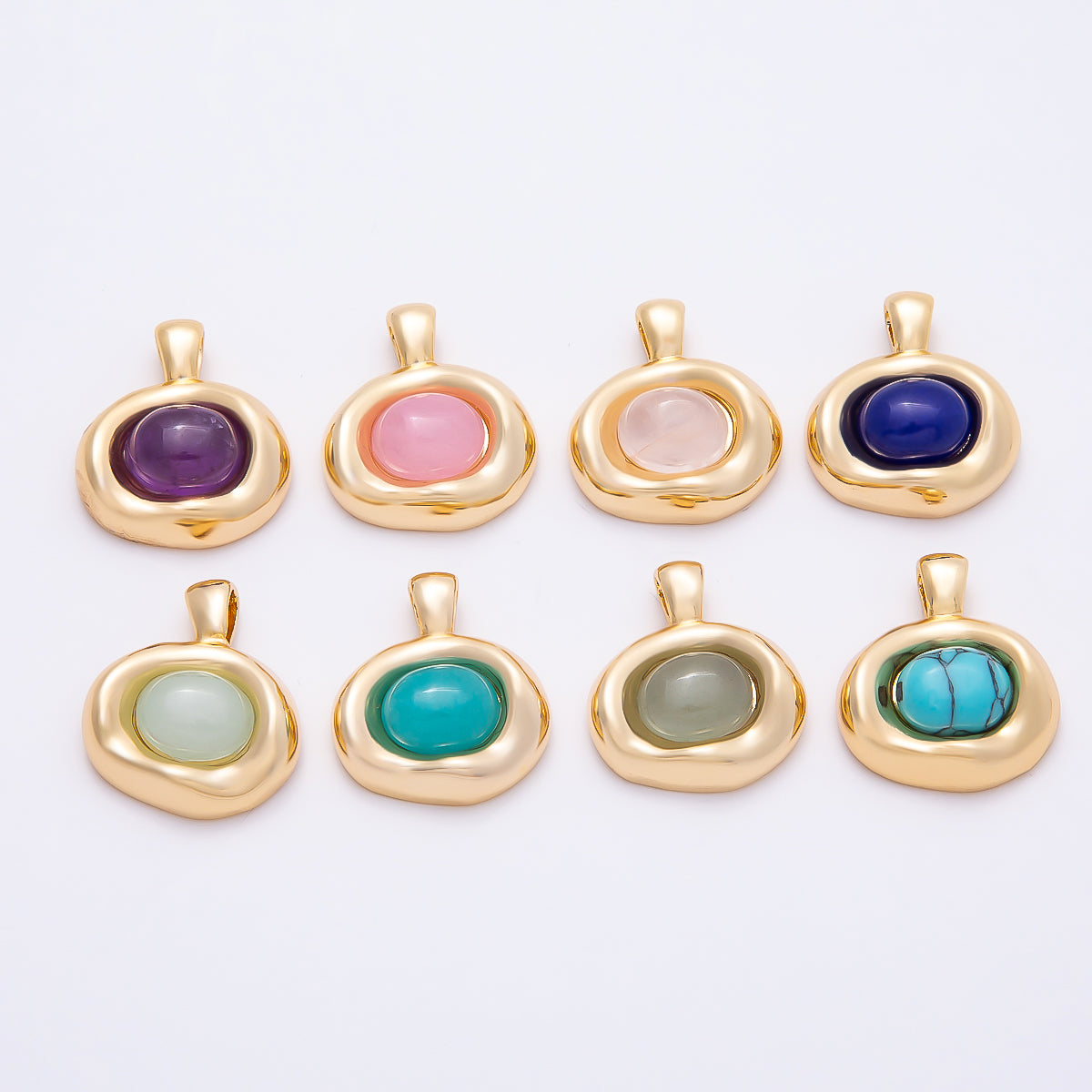 16K Gold Filled 22mm Cabochon Gemstone Oval Molten Bezel Pendant | Charms-00867 ~ Charms-00873