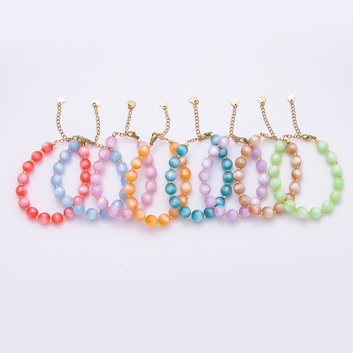 Stainless Steel 10mm Round Glitter Resin Bead 7 Inch Bracelet w. Extender | WA-04531 ~ WA-04538