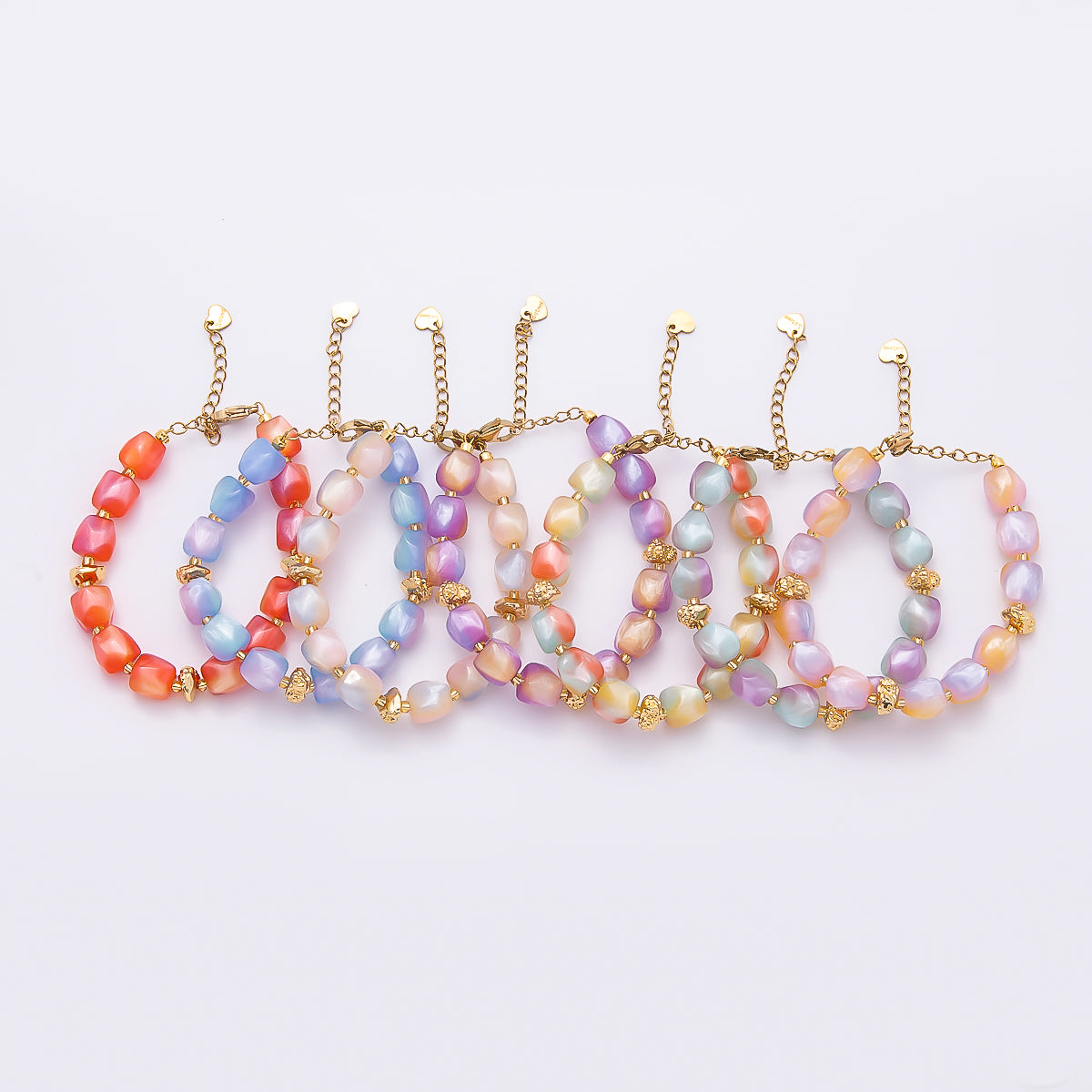 Stainless Steel 10mm Geometric Resin Bead 7 Inch Bracelet w. Extender | WA-04509 ~ WA-04515