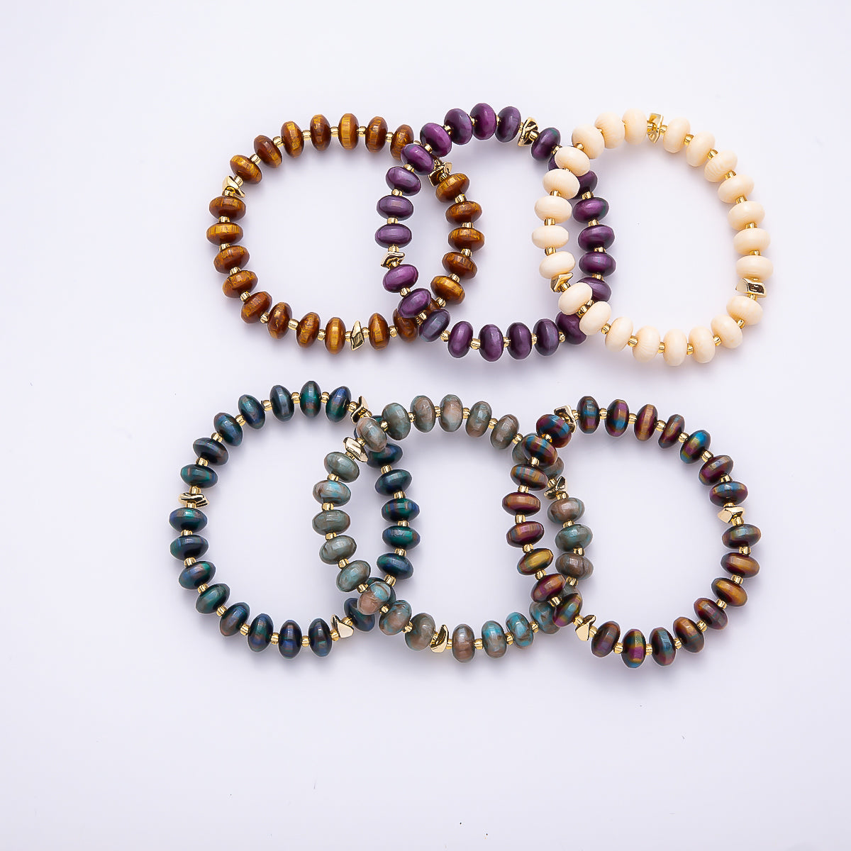 Handmade 10mm Rondelle Resin Bead 8 Inch Stretch Bracelet | WA-04619 ~ WA-04624
