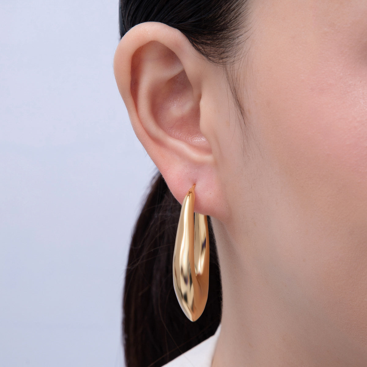 18K Gold Filled 45mm Hammered Geometric J-Shaped Hoop Earrings | T496