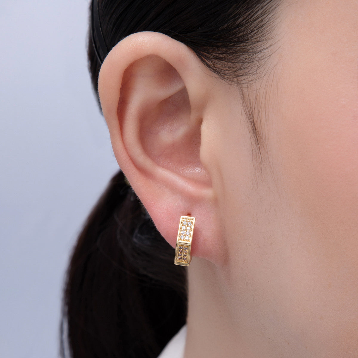 18K Gold Filled 15mm Micro Paved CZ Hexagon Cartilage Huggie Earrings | T341