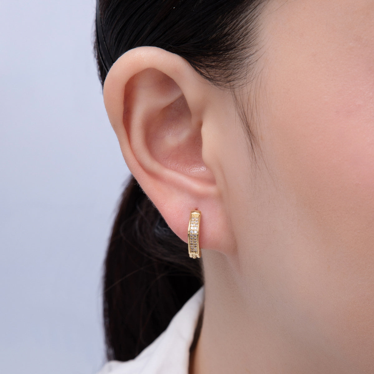 18K Gold Filled 15mm Micro Paved Rhombus Huggie Earrings | T483