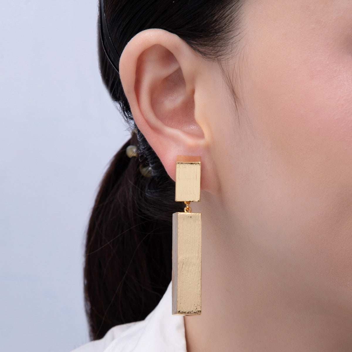 18K Gold Filled 64mm Textured Tube Geometric Drop Stud Earrings | AE314