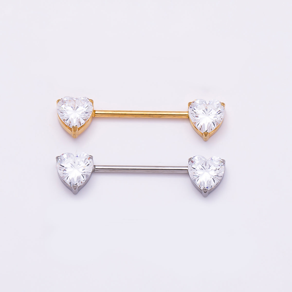 Titanium Clear CZ Heart Nipple Barbell Piercing Body Jewelry in Gold & Silver | Findings-00291 Findings-00292