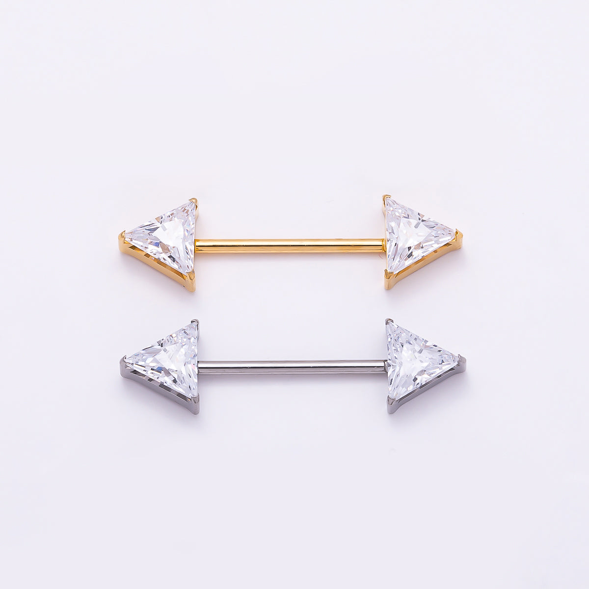 Titanium Clear CZ Triangle Nipple Barbell Piercing Body Jewelry in Gold & Silver | Findings-00289 Findings-00290