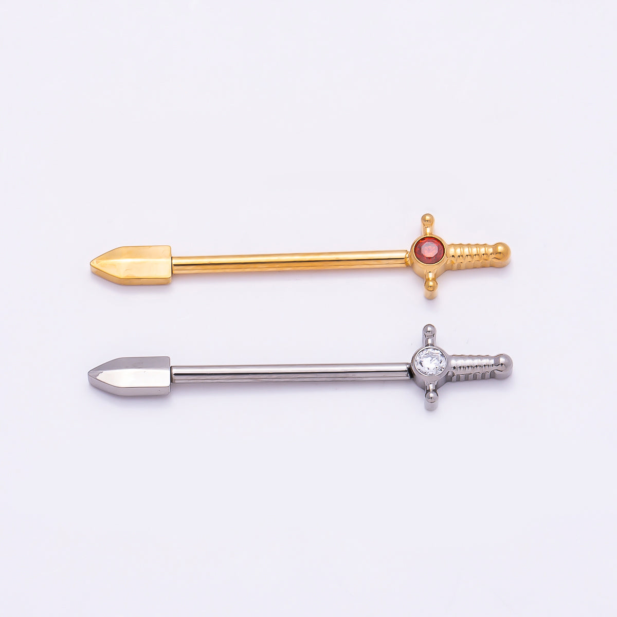 Titanium CZ Sword Nipple Barbell Piercing Body Jewelry in Gold & Silver | Findings-00293 Findings-00294