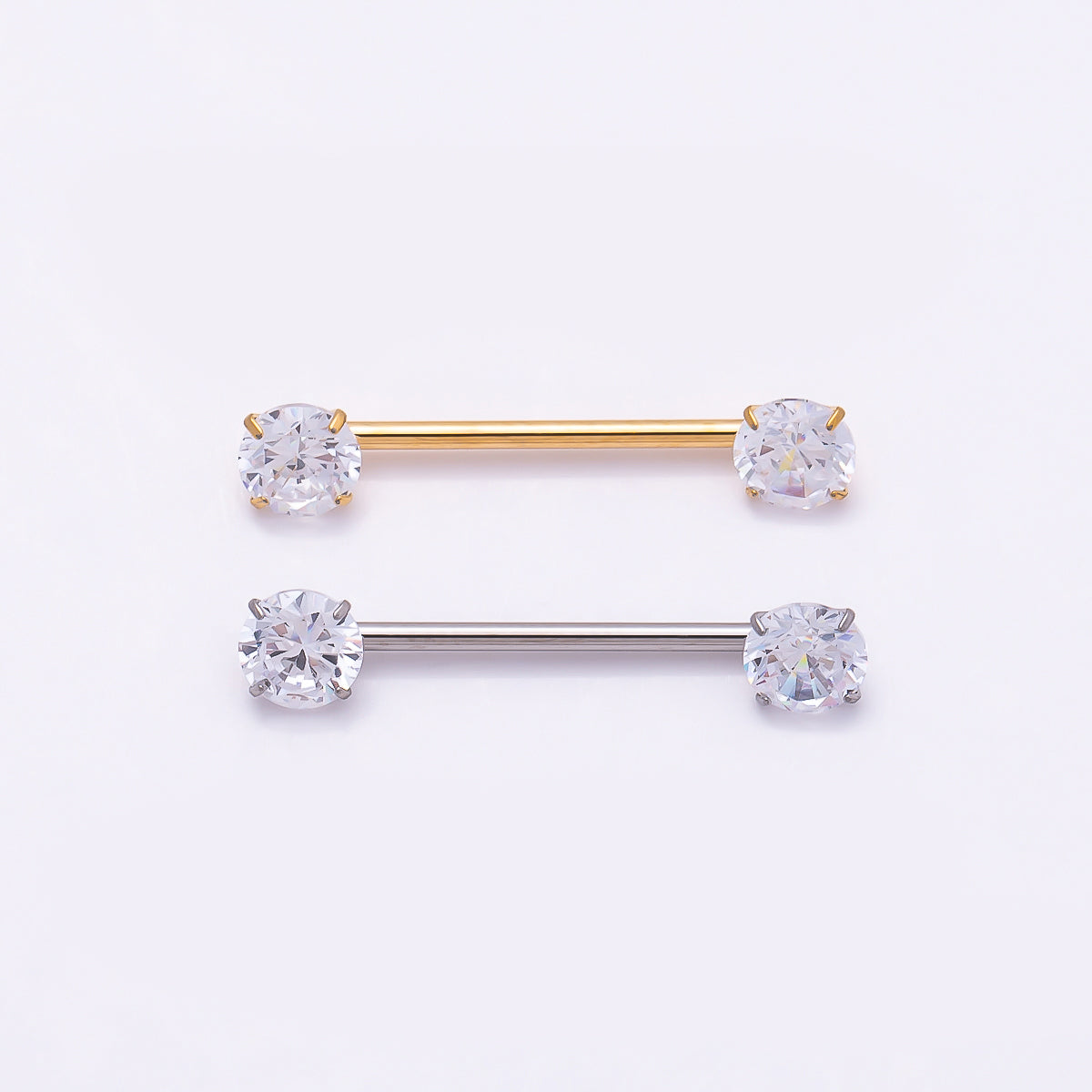 Titanium Clear CZ Round Nipple Barbell Piercing Body Jewelry in Gold & Silver | Findings-00299 Findings-00300
