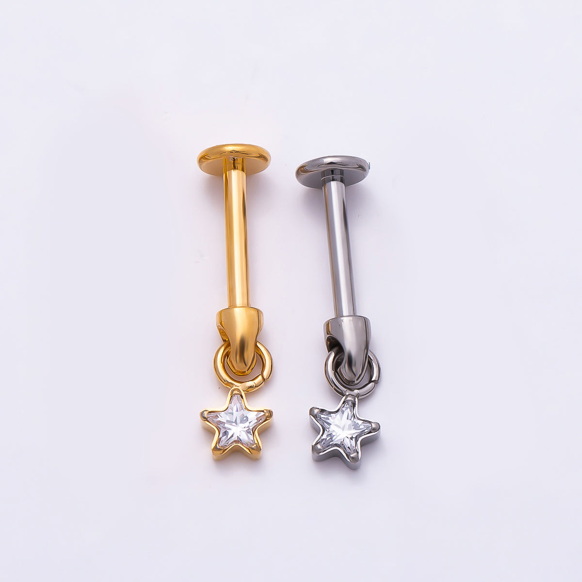 24K Gold Filled Star CZ Cartilage Piercing Flat Back Stud in Gold & Silver | Findings-00277 Findings-00278