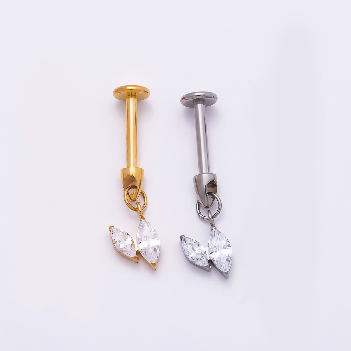 24K Gold Filled Marquise CZ Drop Cartilage Piercing Flat Back Stud in Gold & Silver | Findings-00273 Findings-00274