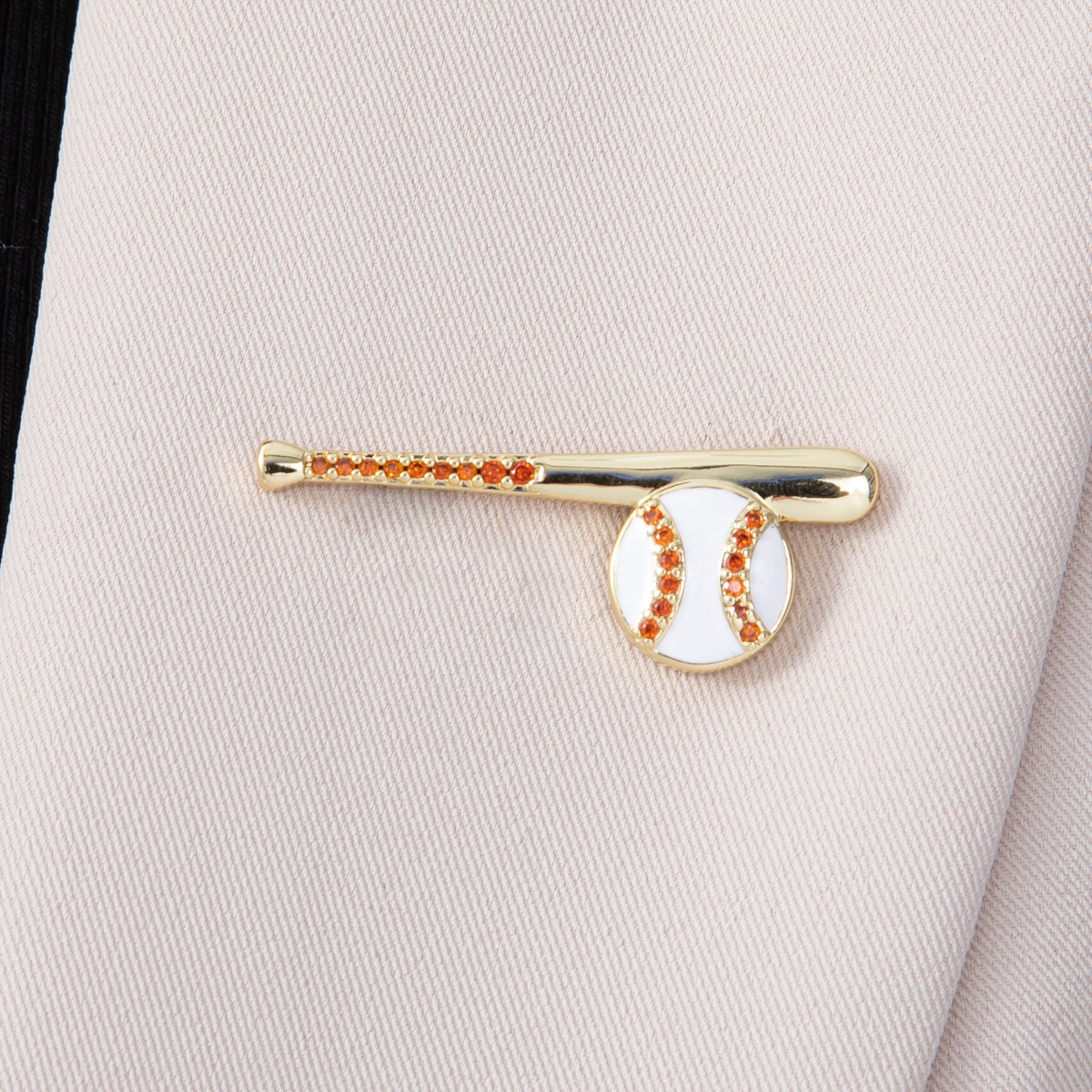 Gold, Silver 43mm White Enamel Paved Baseball Bat Sports Pin Brooch | BH114 BH-115