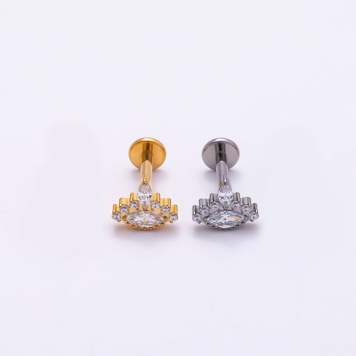 24K Gold Filled Marquise CZ Cartilage Piercing Flat Back Stud in Gold & Silver | Findings-00279 Findings-00280