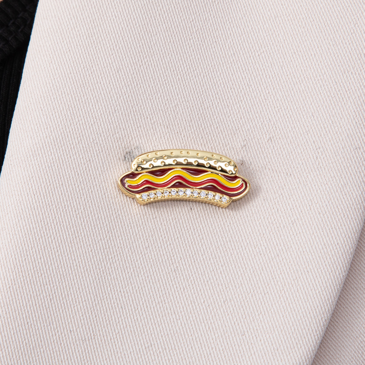 26mm Paved Enamel Paved Hotdog Brooch Pin in Gold and Silver | BH112 BH113