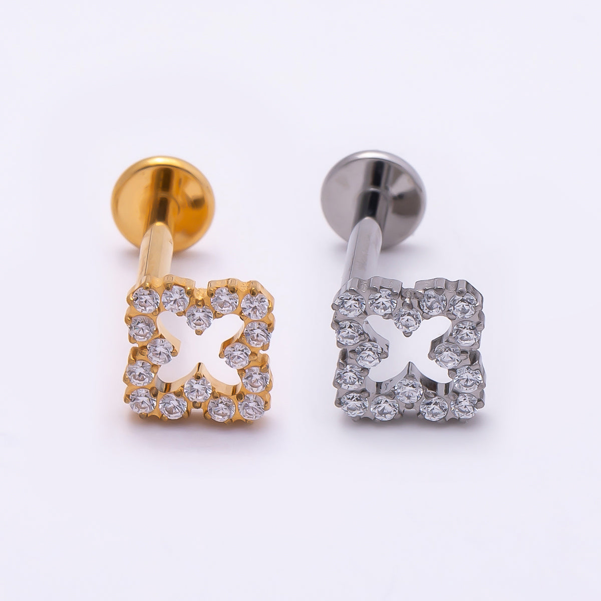 24K Gold Filled 7mm Micro Paved CZ Open Flower Cartilage Piercing Flat Back Stud in Gold & Silver | Findings-00252 Findings-00253