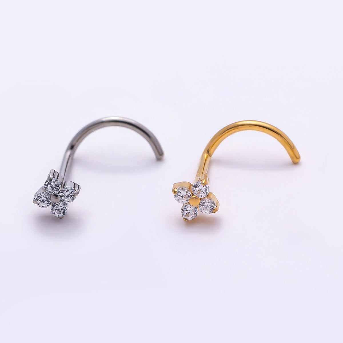 Stainless Steel 3mm Clear CZ Cartilage Nose Single Piercing Stud in Gold & Silver | Findings-00218 Findings-00219