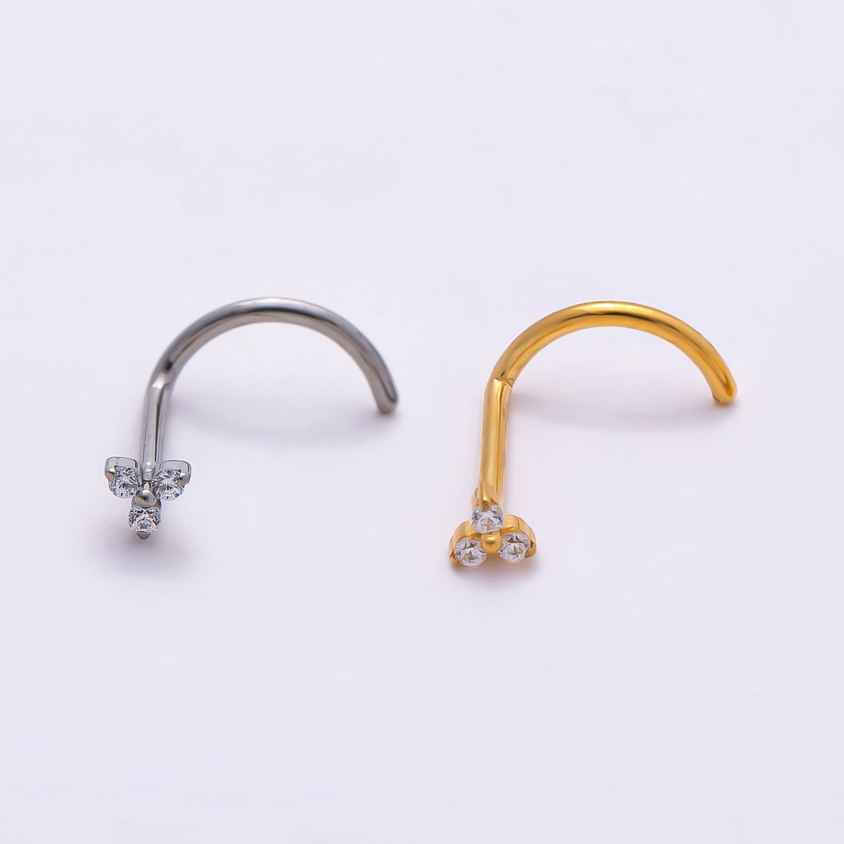 Stainless Steel 2mm Clear CZ Flower Cartilage Nose Single Piercing Stud in Gold & Silver | Findings-00216 Findings-00217