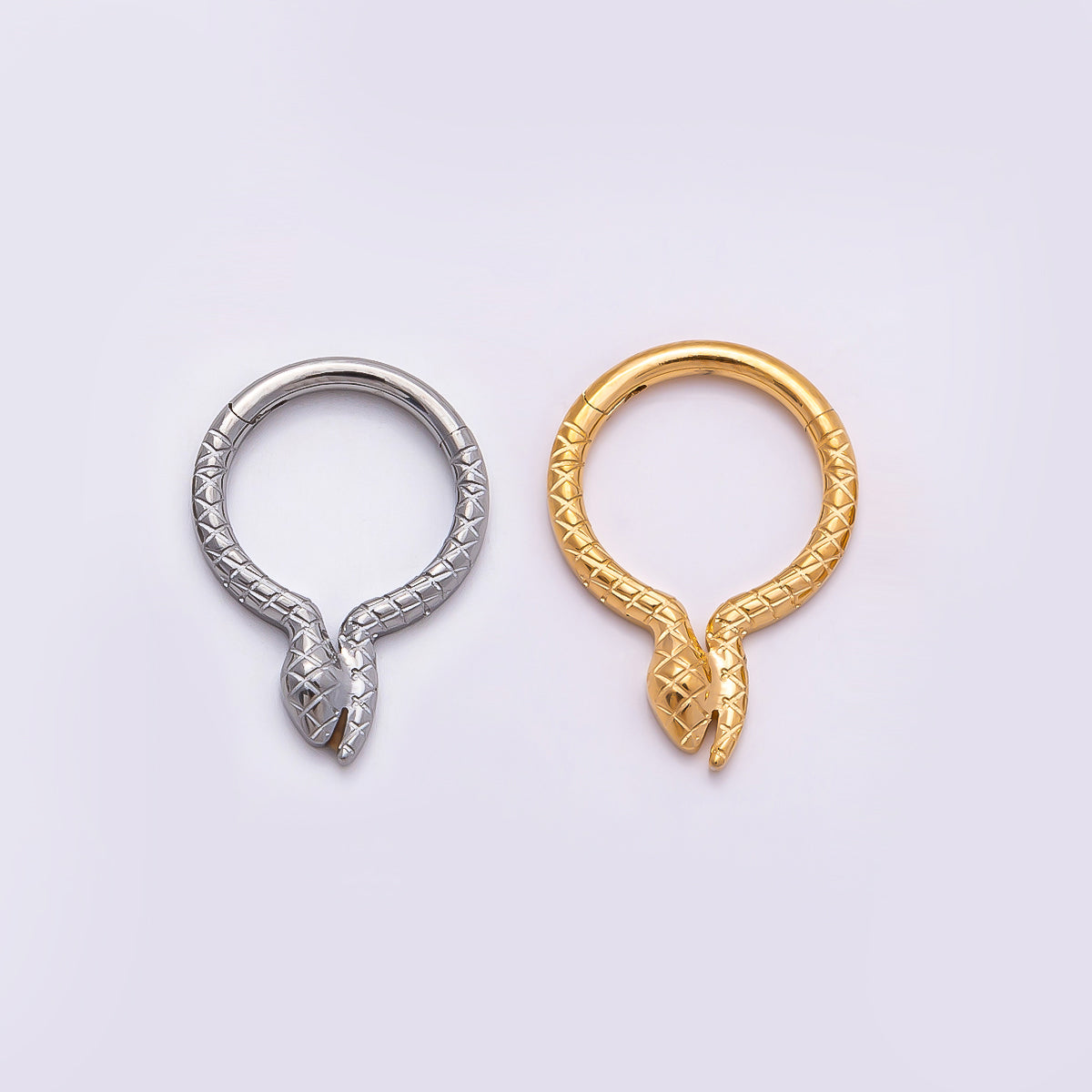 Stainless Steel 10.5mm Textured Snake Pull Gate Round Finding in Gold & Silver | Findings-00229 Findings-00228