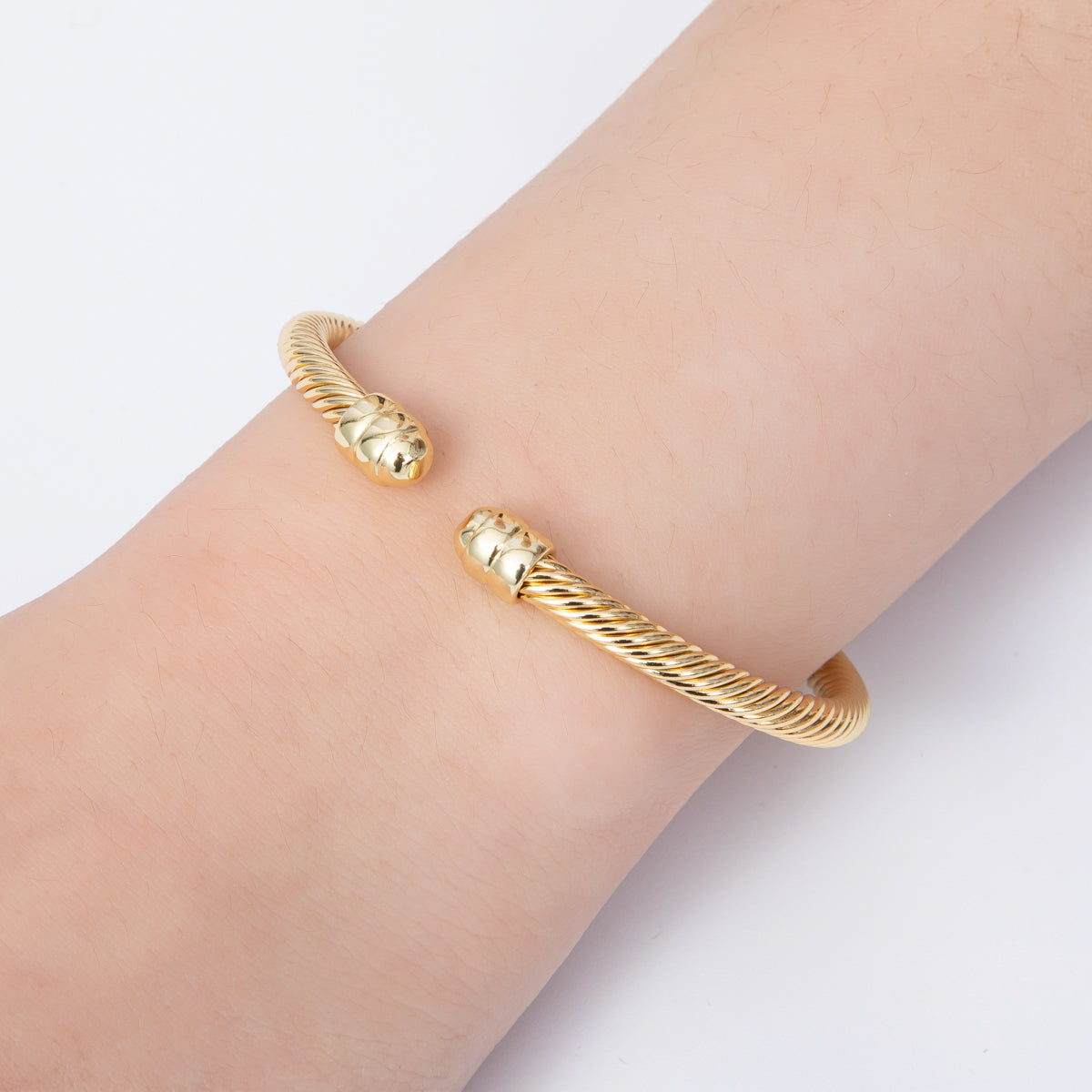 16K Gold Filled 62mm Twisted Croissant Cuff Bracelet in Gold & Silver | WA4114
