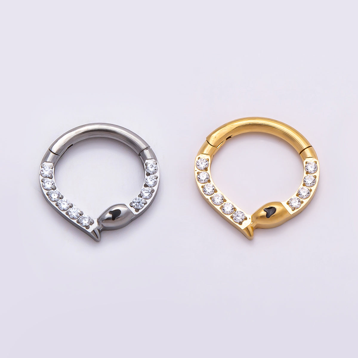 Stainless Steel 10mm Micro Paved CZ Snake Pull Gate Round Finding in Gold & Silver | Findings-00190 Findings-00191