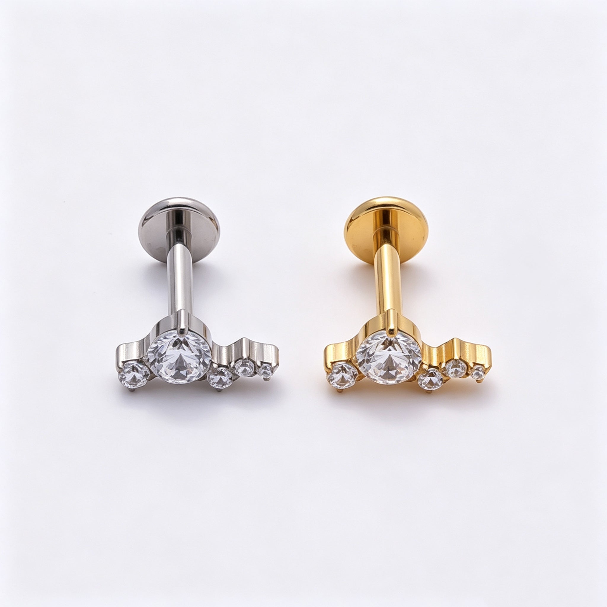 Titanium 4mm Clear CZ Cluster Cartilage Piercing Flat Back Stud in Gold & Silver | Findings-00375 Findings-00376