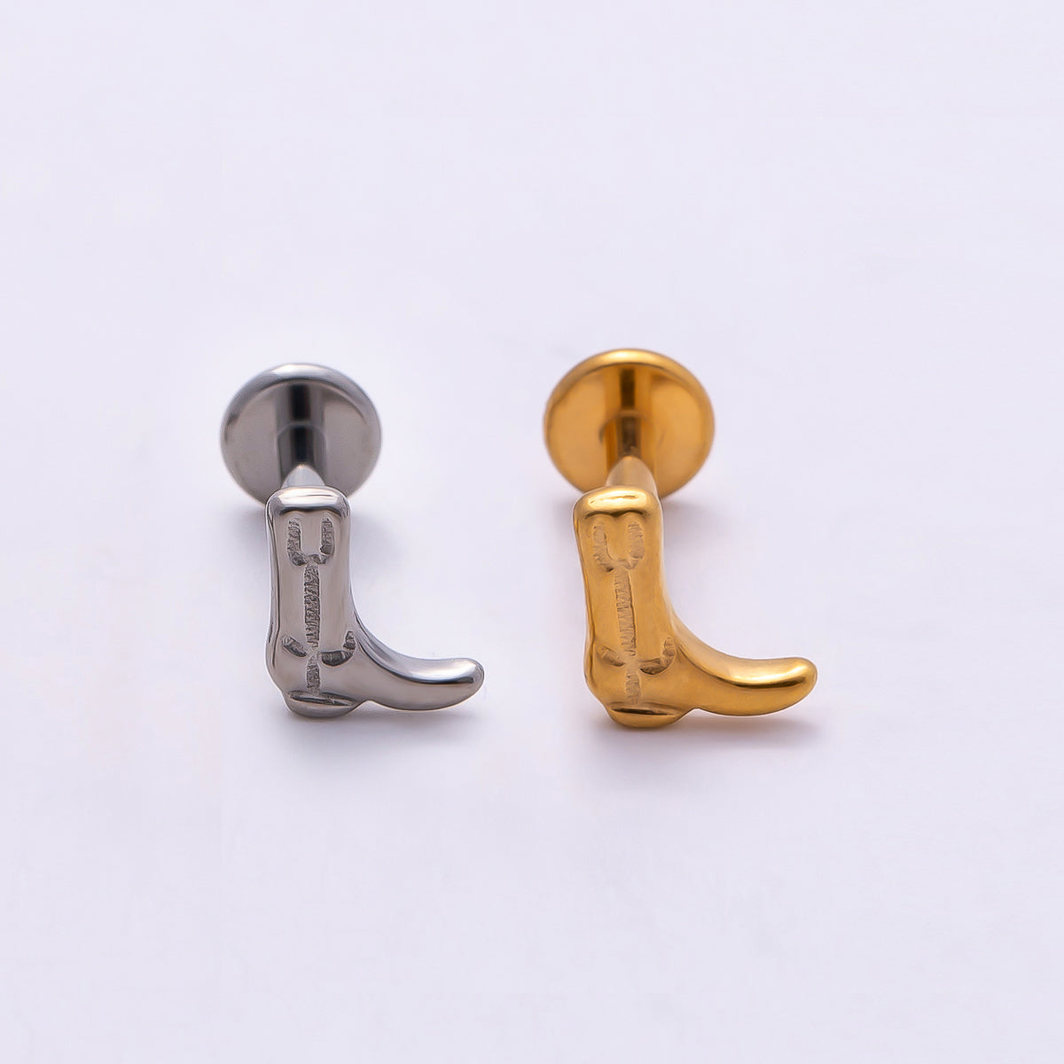 Titanium 6mm Cowboy Boot Cartilage Piercing Flat Back Stud in Gold & Silver | Findings-00387