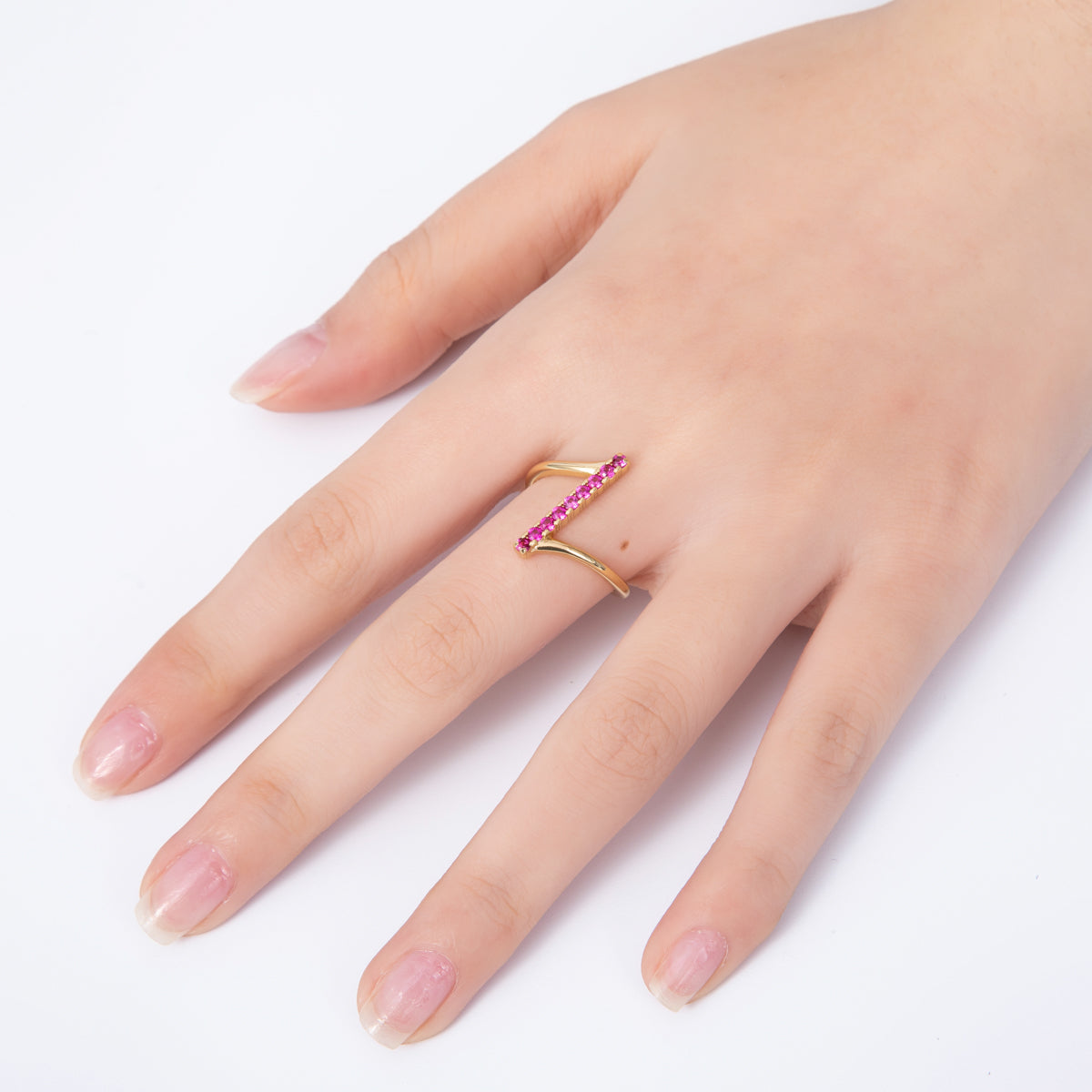 16K Gold Filled Fuchsia Micro Paved CZ Linear Lined Ring | Rings-00022