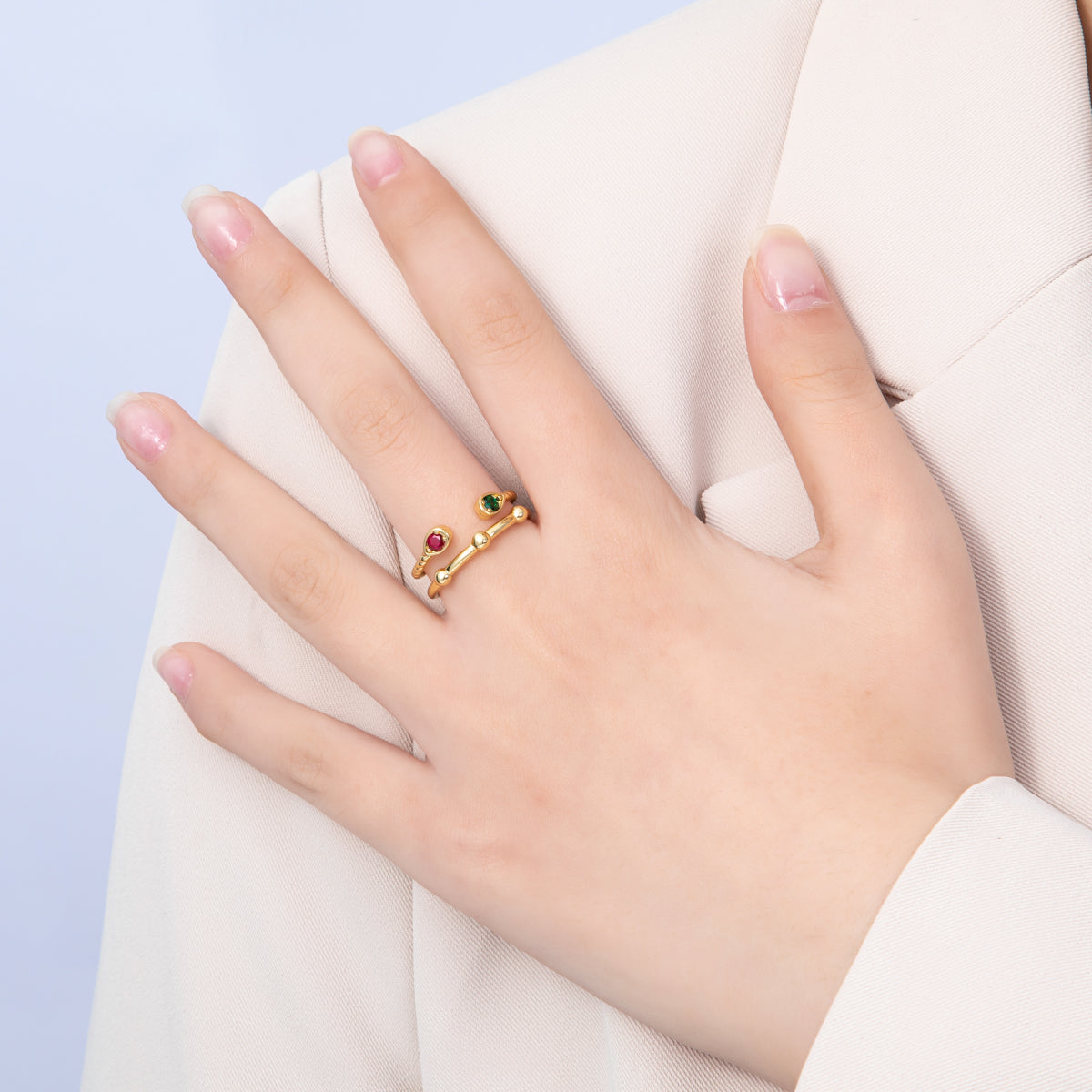 16K Gold Filled Multicolor CZ Dotted Geometric Wrap Double Band Ring | Rings-00033