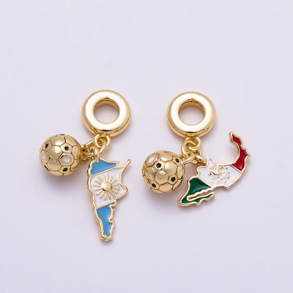 16K Gold Filled 29mm Map Flag & Soccer Ball Dual Dangle Rondelle Pendant Argentina Mexico | Charms-00957 - Charms-00958
