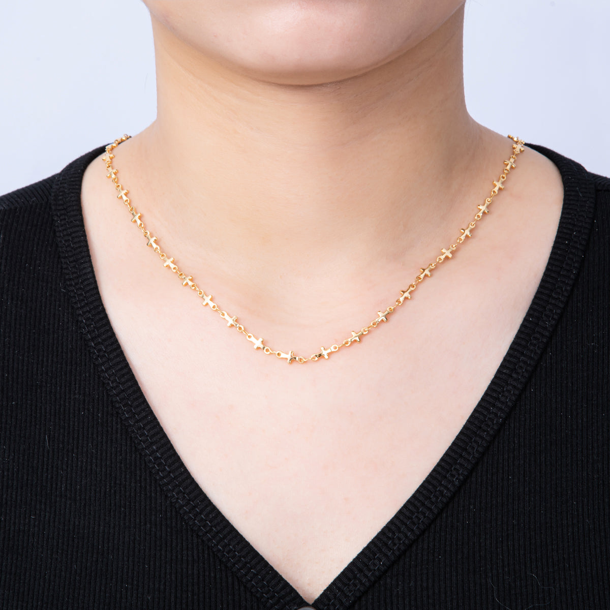 16K Gold Filled 4.5mm x 10mm Religious Cross Link Chain 20 Inch Necklace w. Extender | WA-4141