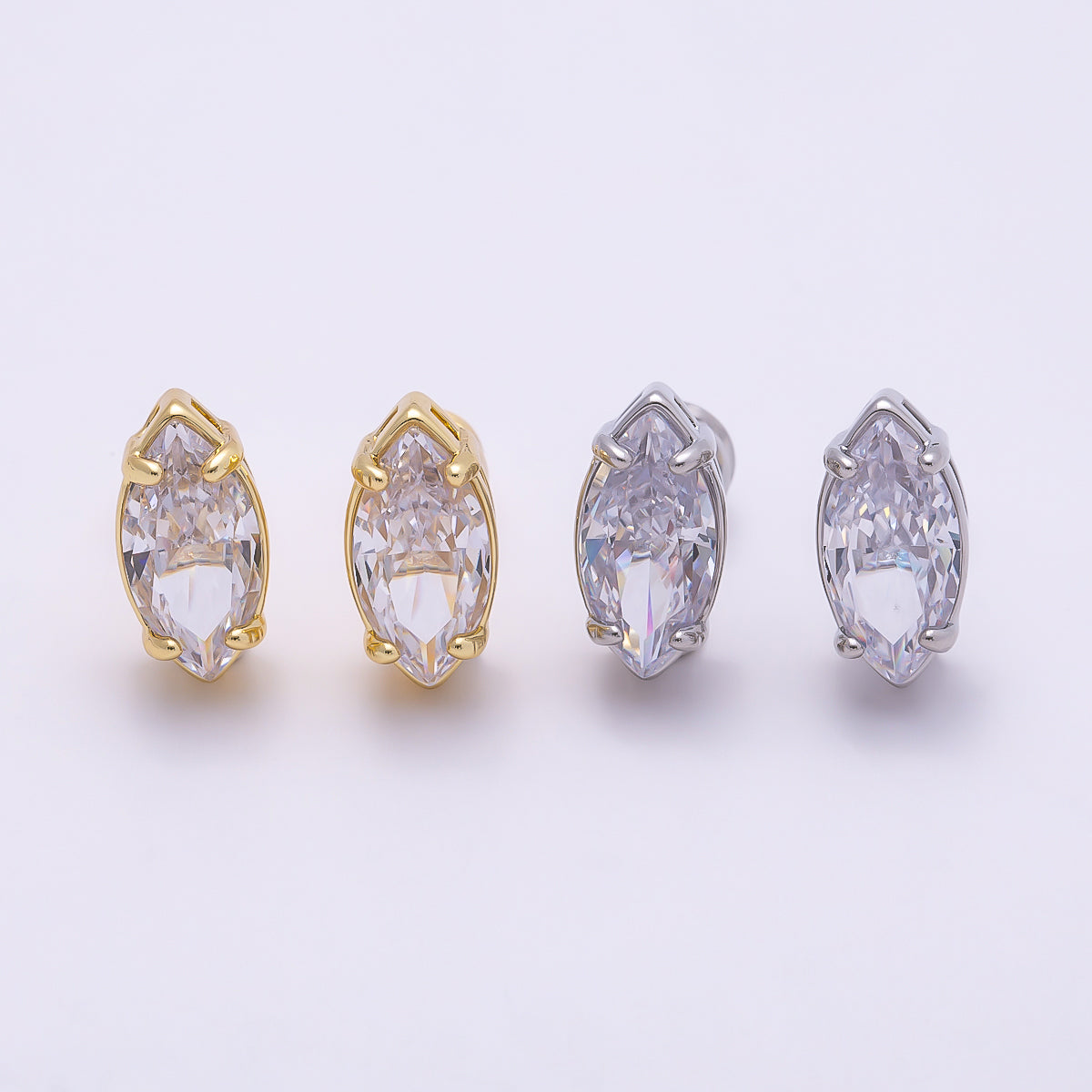 16K Gold Filled 13mm Clear Marquise CZ Stud Earrings in Gold & Silver | Earrings-00405 Earrings-00406