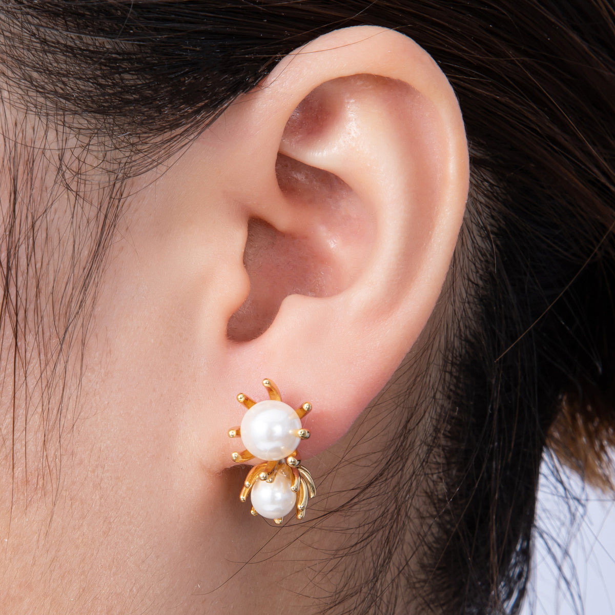 14K Gold Filled 23mm Curved Ribbed with Pearls J-Hoop Earrings | EARRINGS-00044