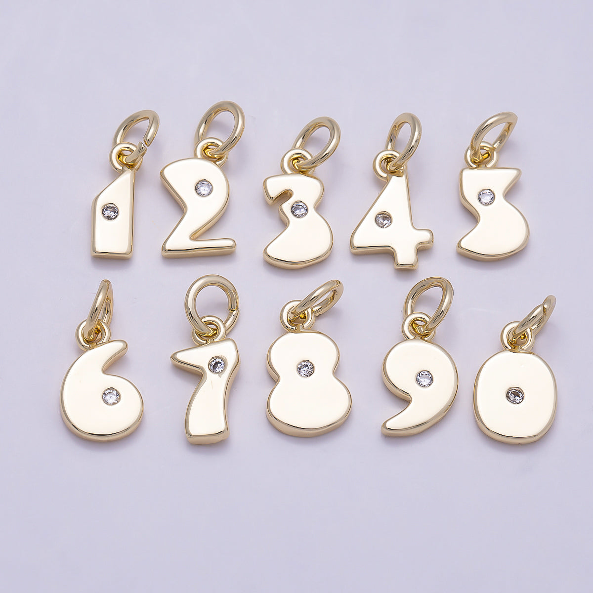 16K Gold Filled 10mm Clear CZ Geometric Number Numerology Charm | Charms-00888 ~ Charms-00897