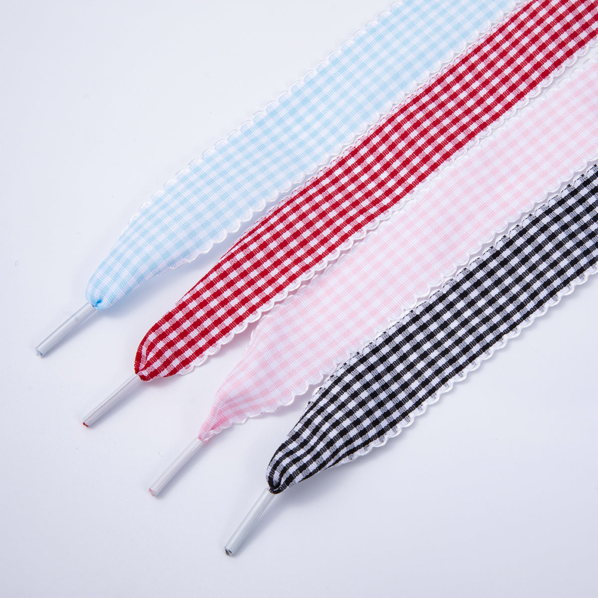 Black, Blue, Red, Pink Gingham Checkered Retro Ribbon Shoelaces | WB00296 - WB00299