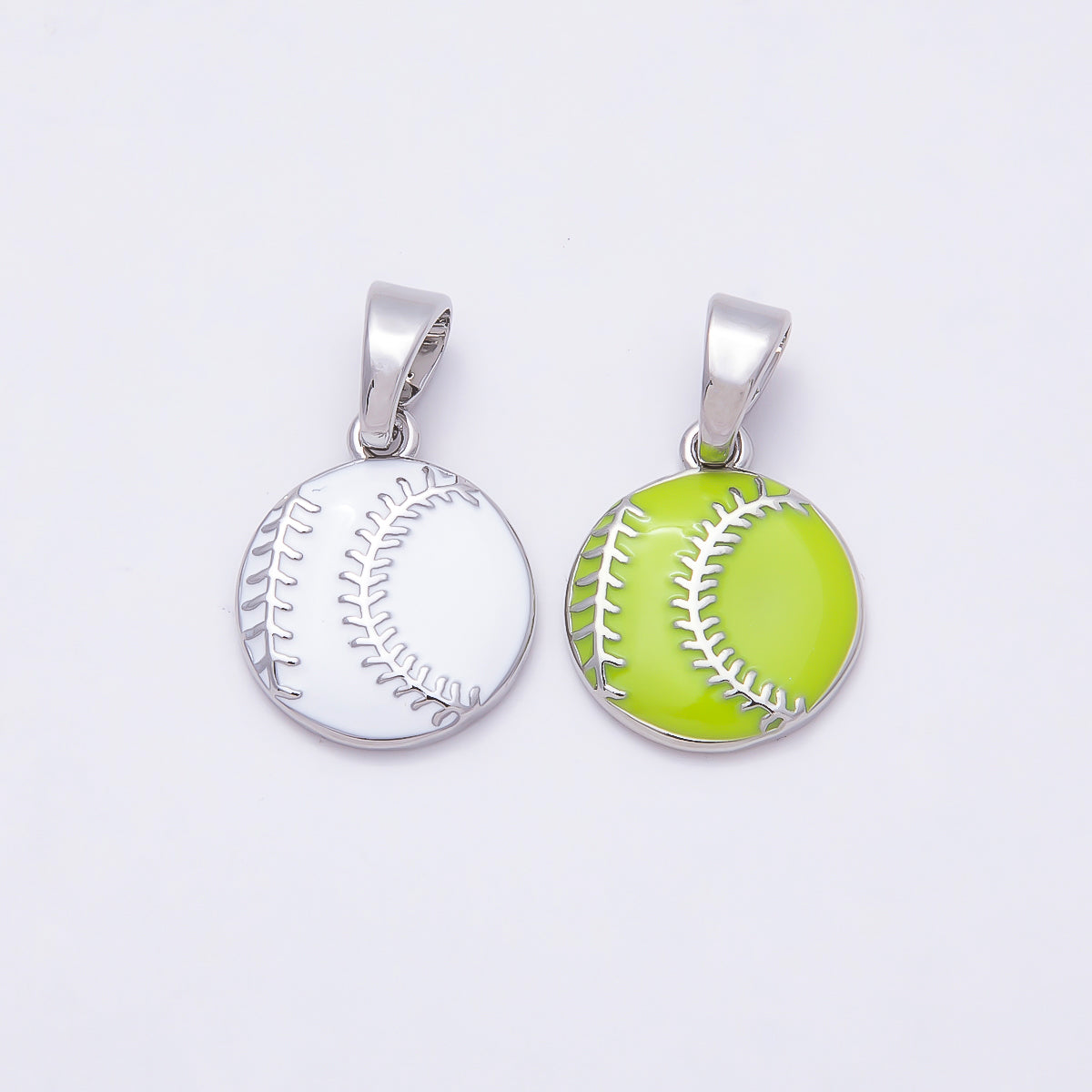Silver 16mm White Baseball, Green Tennis Ball Enamel Pendant | Charms-00876 Charms-00877