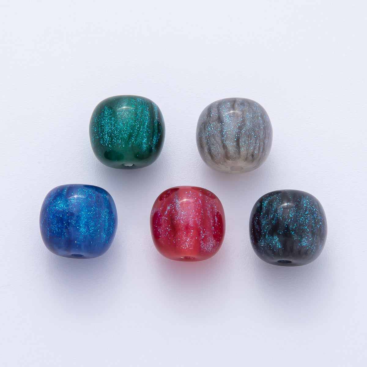 10pcs 12mm Black, Red, Blue, Grey, Green Glitter Resin Round Bead | B675 - B678