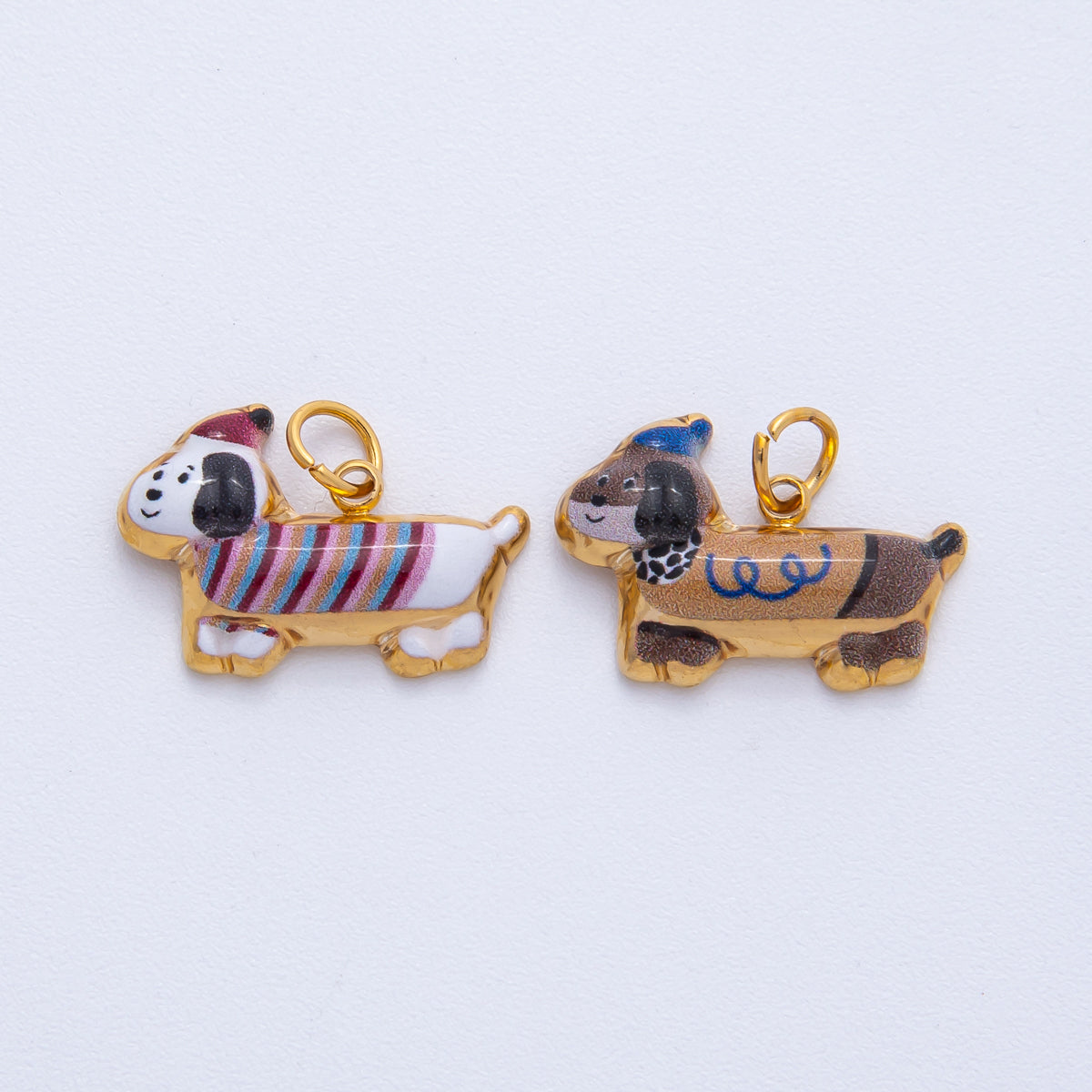 Stainless Steel White, Brown 18mm Cute Enamel Puppy Animal Charm | J693