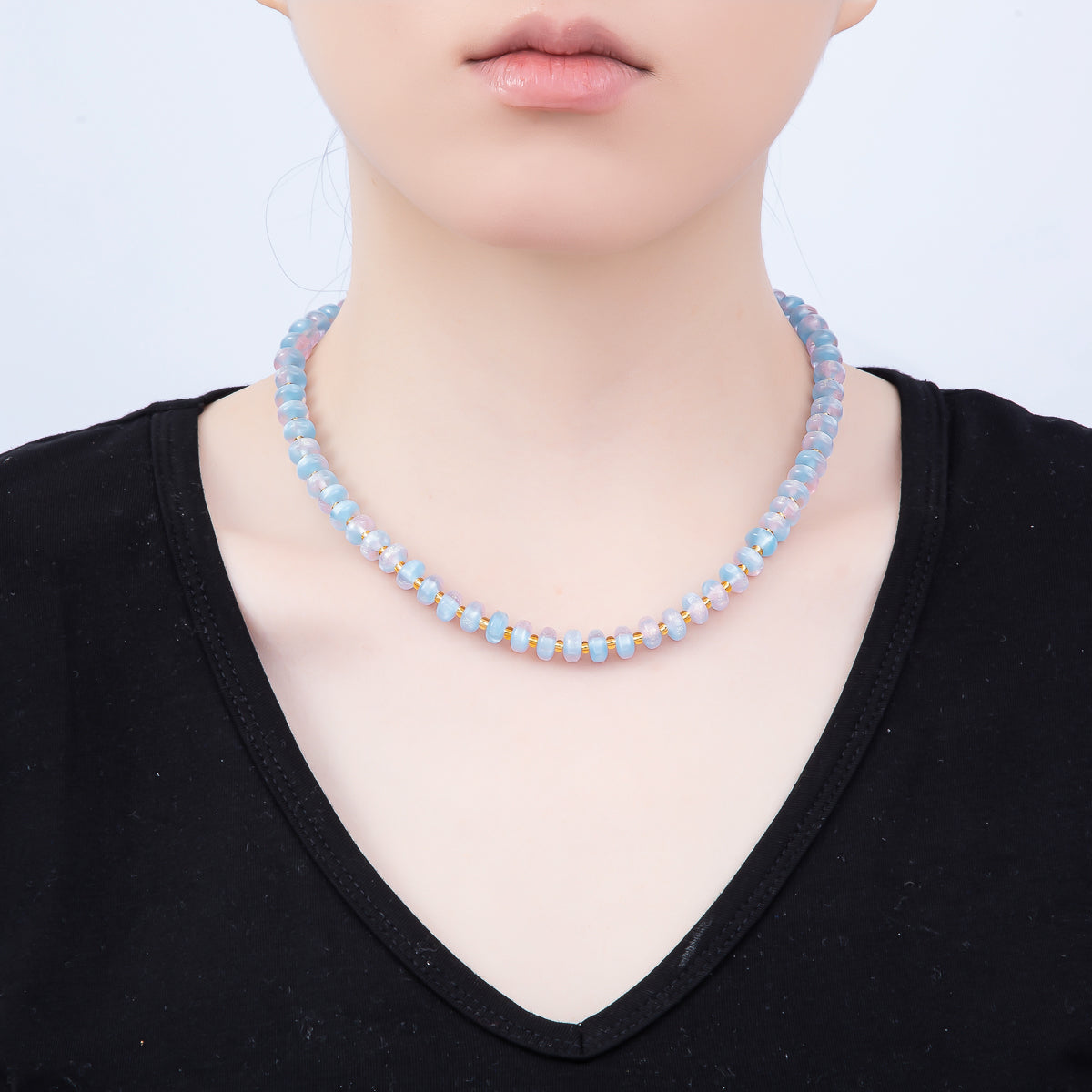 Stainless Steel 8mm Multicolor, Yellow, Blue, Orange, Pink, Green Glitter Rondelle 16 Inch Necklace w. Extender | WA-04549 ~ WA-04553