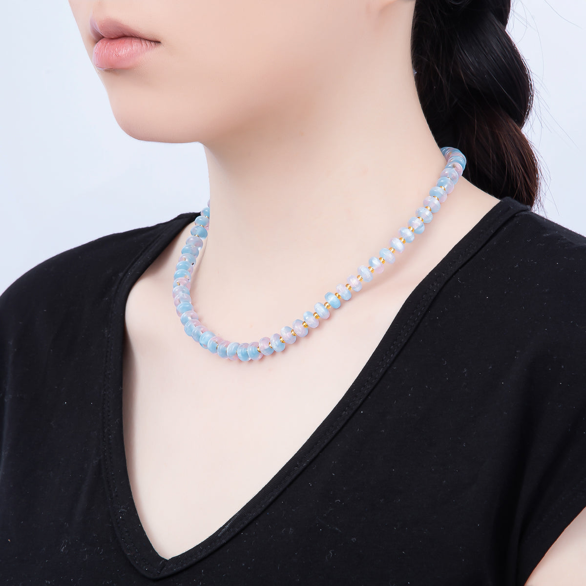 Stainless Steel 8mm Multicolor, Yellow, Blue, Orange, Pink, Green Glitter Rondelle 16 Inch Necklace w. Extender | WA-04549 ~ WA-04553
