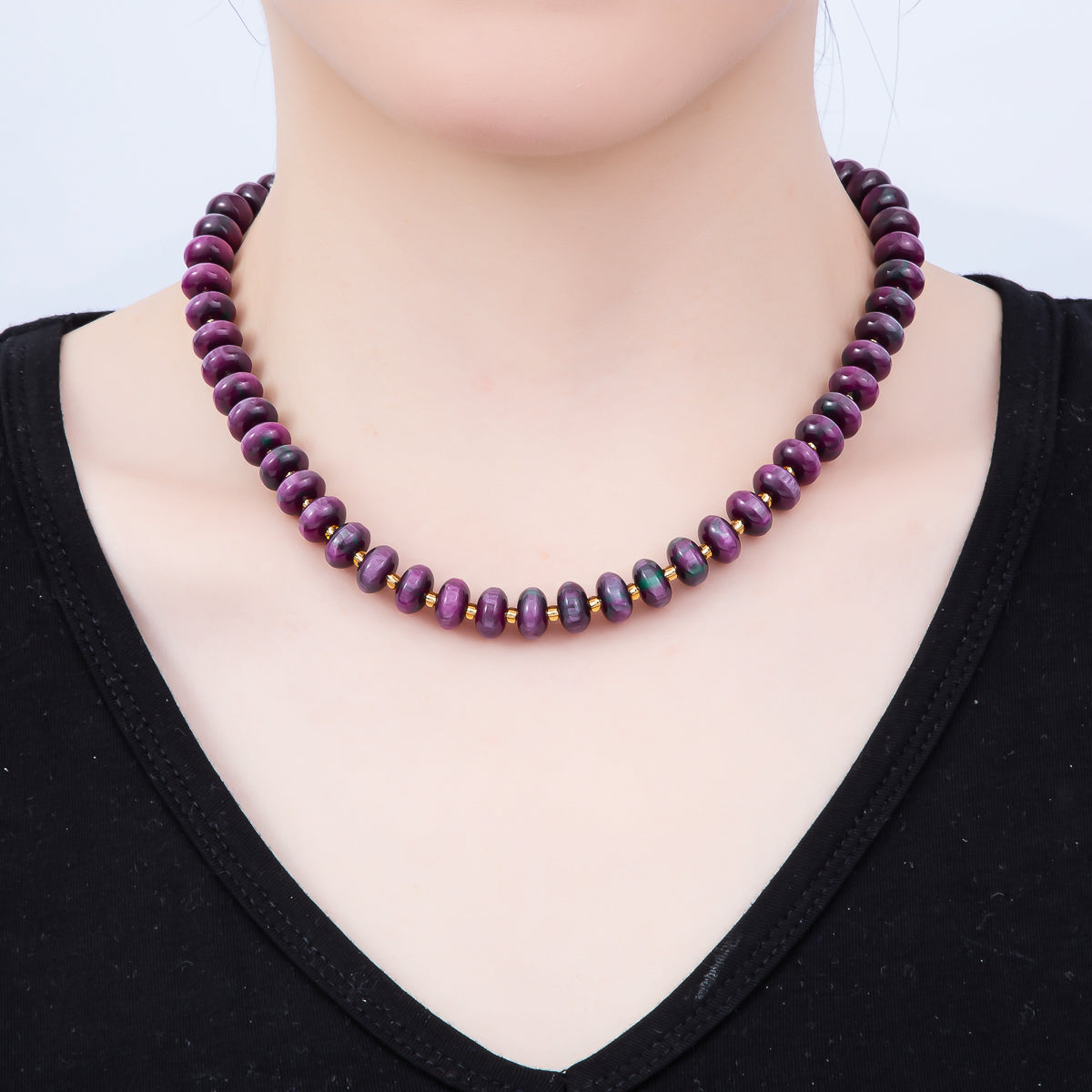 Stainless Steel 10mm Rondelle Resin Bead 16 Inch Necklace w. Extender | WA-04601 ~ WA-04606