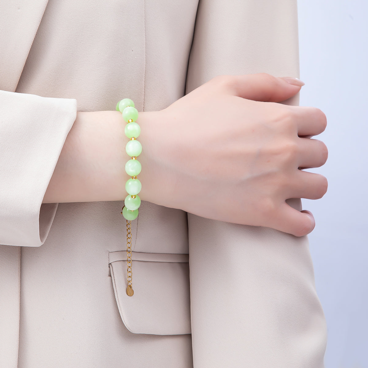 Stainless Steel 10mm Round Glitter Resin Bead 7 Inch Bracelet w. Extender | WA-04531 ~ WA-04538
