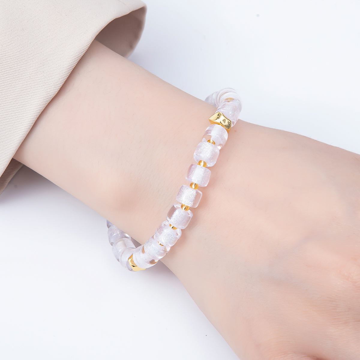 Stainless Steel 8mm Multicolor, Purple, Orange, Pink, Green, White, Blue Glitter Resin Rondelle Bead 7 Inch Stretch Bracelet | WA-04581 - WA-04588