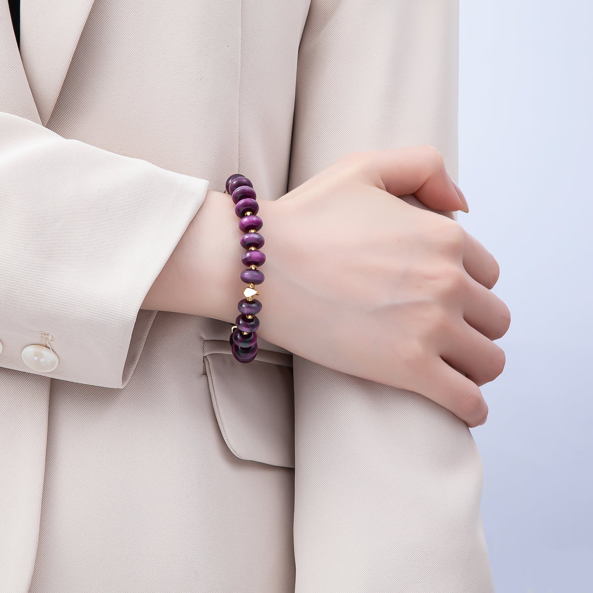 Handmade 10mm Rondelle Resin Bead 8 Inch Stretch Bracelet | WA-04619 ~ WA-04624