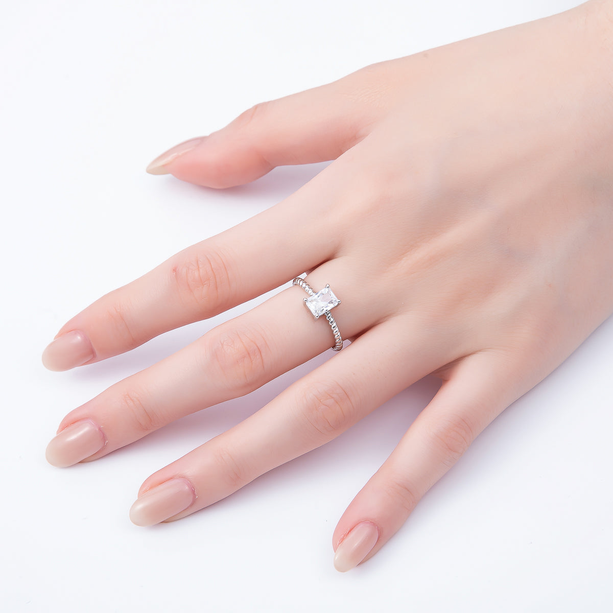 16K Gold Filled Clear Baguette CZ Croissant Adjustable Ring in Gold & Silver | Rings-00143 Rings-00144
