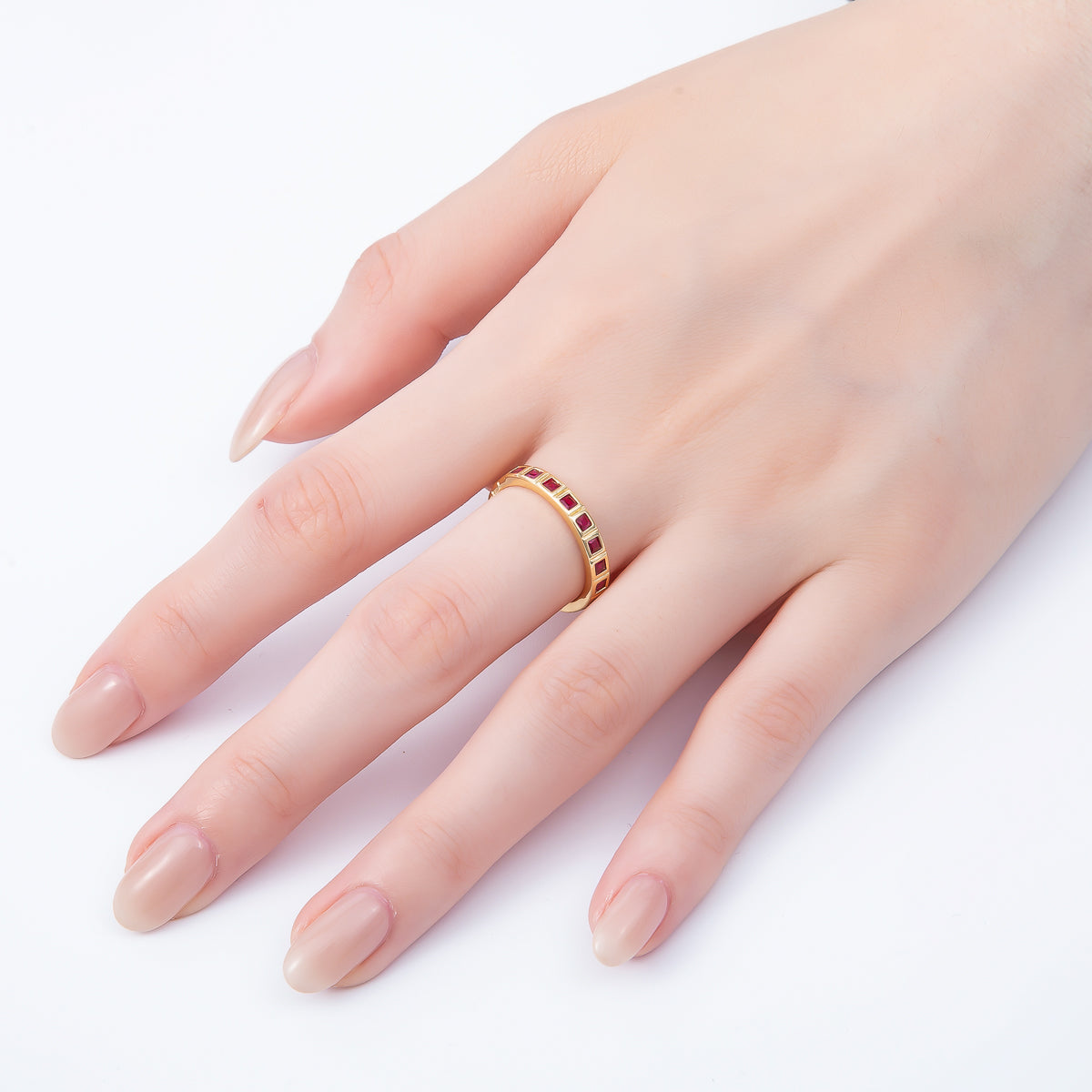 16K Gold Filled Black, Clear, Blue, Green, Fuchsia Baguette-Lined Ring | Rings-00125 ~ Rings-00129