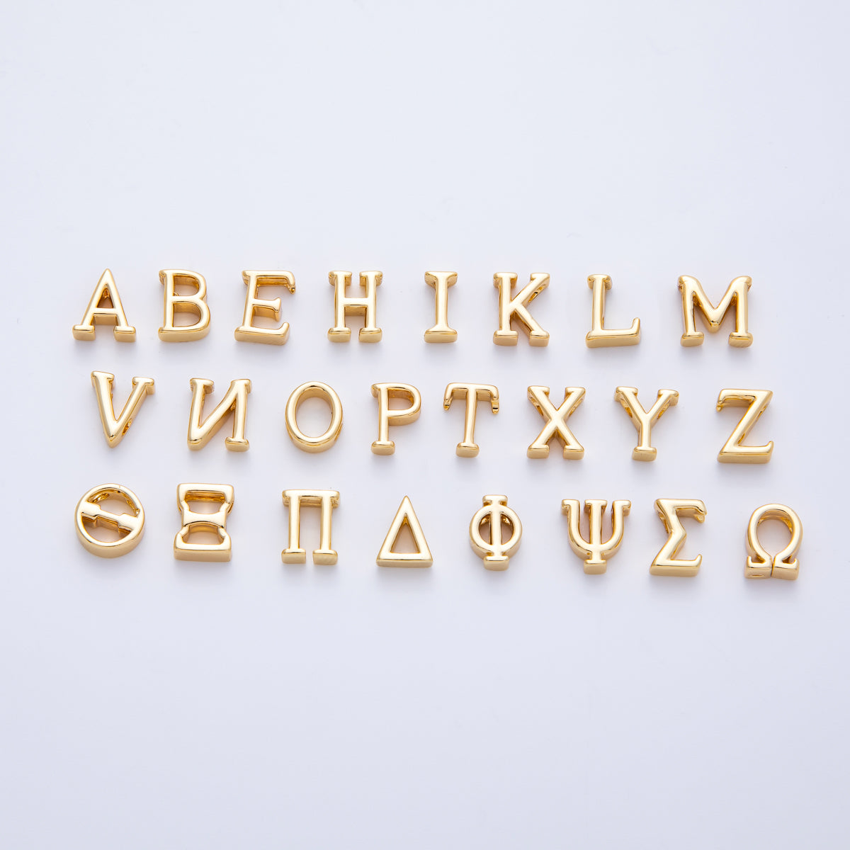 16K Gold Filled 8.5mm Minimalist Greek Initial Alphabet Letter Personalized Bead | AF235 - AF246