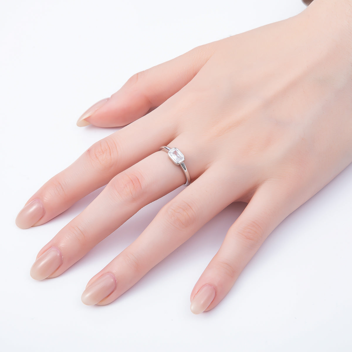 16K Gold Filled Clear Baguette CZ Bezel Solitaire Adjustable Ring in Gold & Silver | Rings-00145 Rings-00146