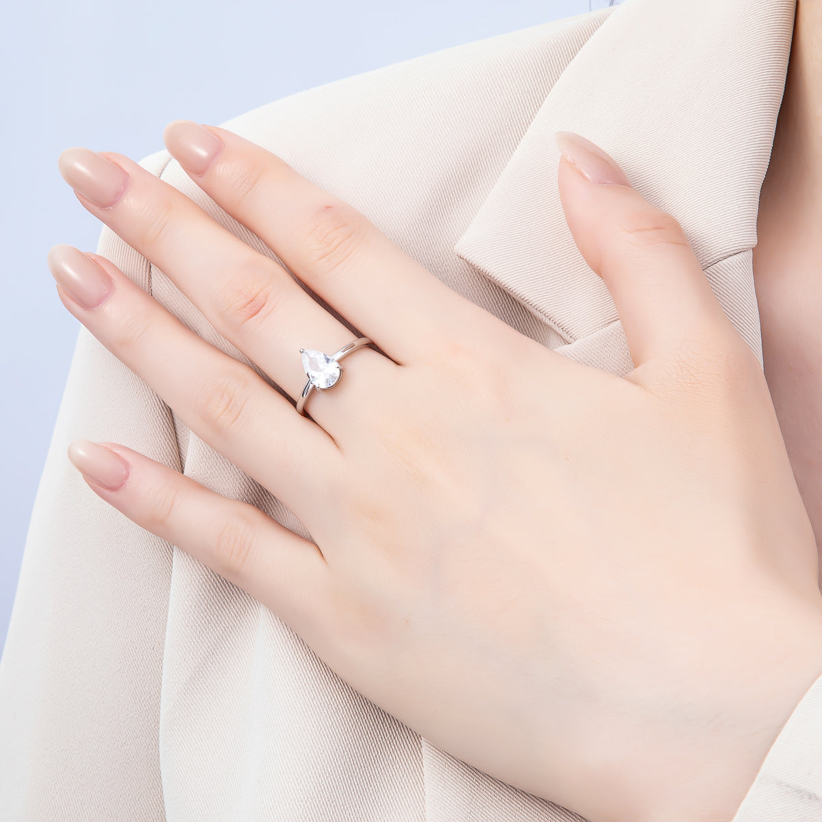 16K Gold Filled Teardrop CZ Solitaire Adjustable Ring in Gold & Silver | Rings-00136 Rings-00137