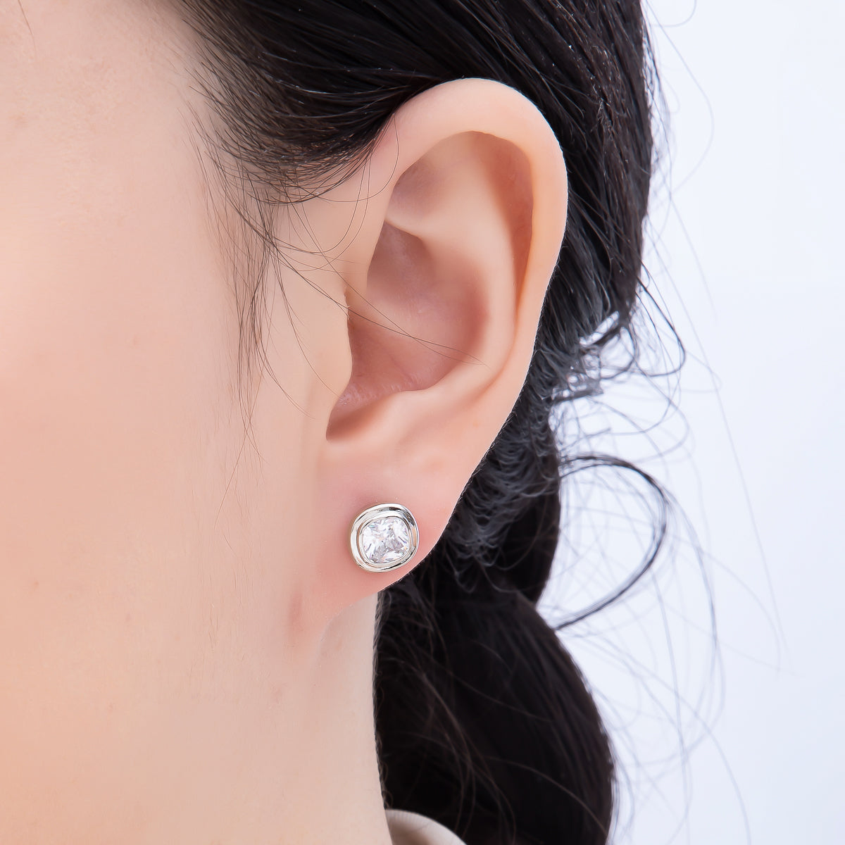 16K Gold Filled 9mm Clear CZ Square Bezel Stud Earrings in Gold & Silver | Earrings-00421 Earrings-00422
